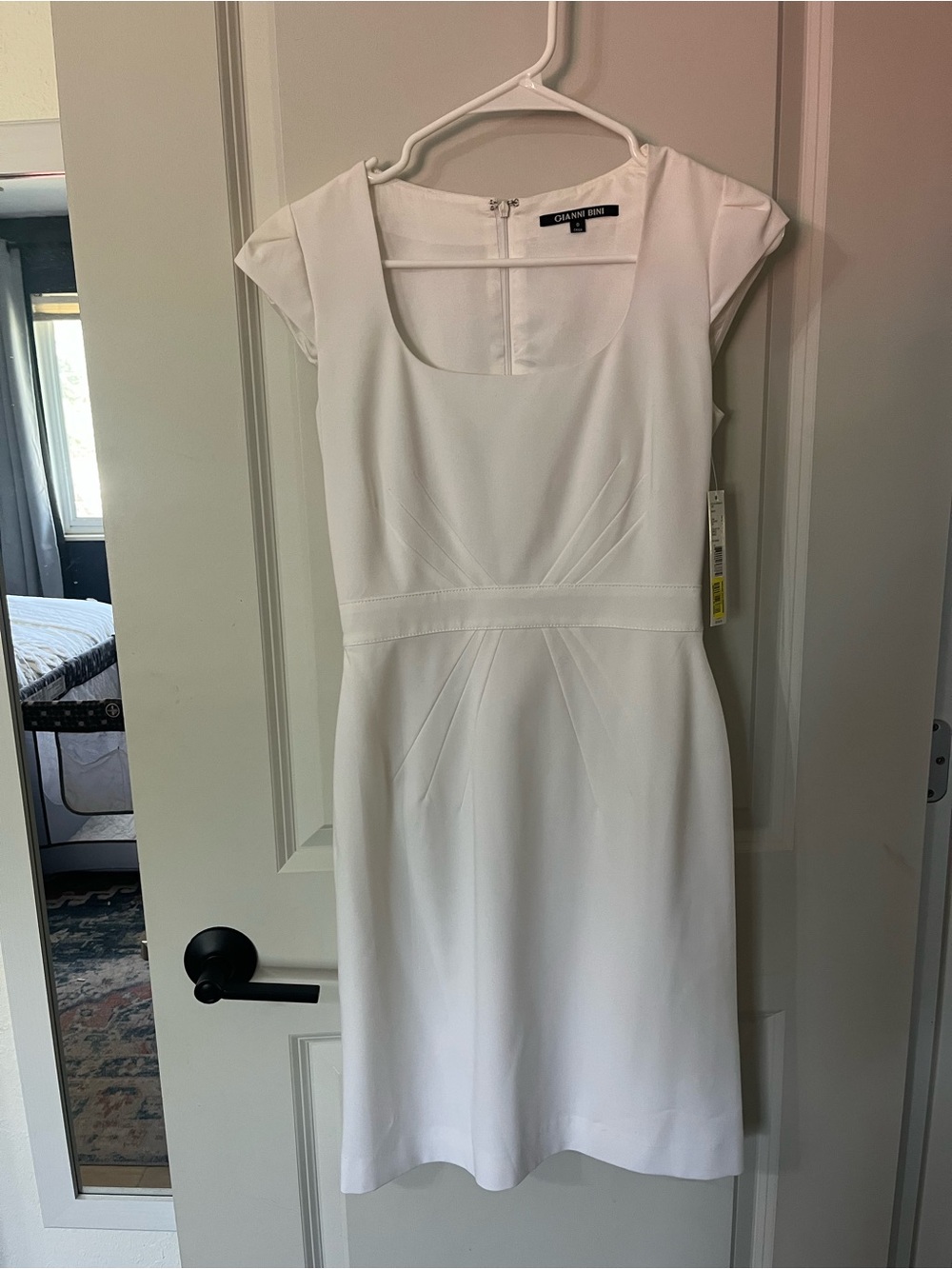 Gianni Bini White Cap Sleeve Sheath Dress with Waist Seaming